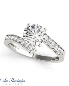 14k White Gold 1/6 ct tw Diamond Antique Style Bypass Engagement Ring, Semi Mounting