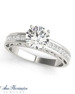 14k White Gold 1/3 ct tw Diamond Antique Style Engagement Ring, Semi Mounting