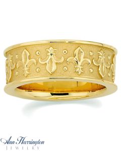 14k Yellow or White Gold Fleur De Lis Band, E0398