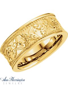 14k Yellow or White Gold 8.5 mm Leaf Design Band, E0402
