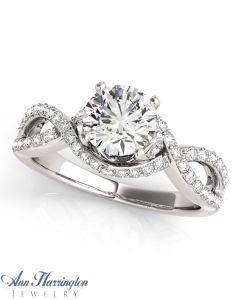 14k White Gold 3/8 ct tw Diamond Antique Style Engagement Ring, Semi Mounting