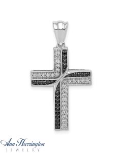 14K White Gold .22 ct tw Black and White Diamond Cross Pendant
