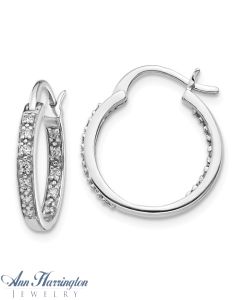 14k White or Yellow Gold 1/4 ct tw Diamond In and Out Round Hoop Earrings