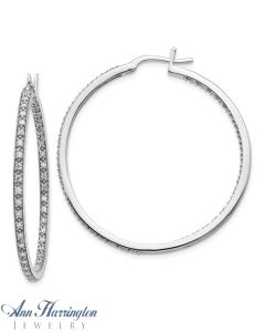 14k White or Yellow Gold 9/10 ct tw Diamond In and Out Round Hoop Earrings