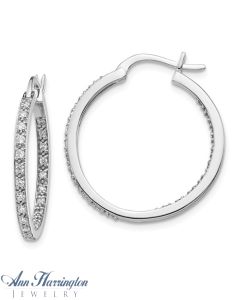 14k White or Yellow Gold 1/2 ct tw Diamond In and Out Round Hoop Earrings