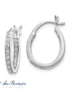 14k White or Yellow Gold 1/4 ct tw Diamond In & Out Oval Hoop Earrings
