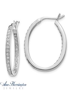 14k White or Yellow Gold 1/2 ct tw Diamond In and Out Oval Hoop Earrings