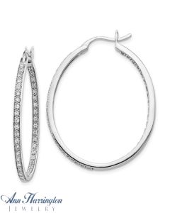 14k White Gold 3/4 ct tw Diamond In and Out Oval Hoop Earrings