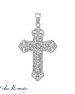 14k White Gold 33.6x24 mm Large Rope Filigree Cross Pendant