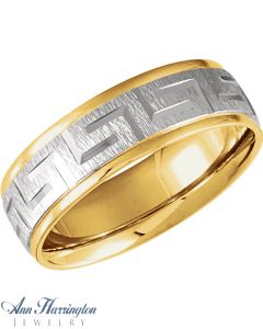 14k 2-Tone, White, or Yellow Gold 7 mm Women's or Men's Comfort Fit Greek Key Wedding Band