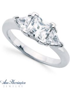 14k White or Yellow Gold 1/2 ct tw Princess Trillion Cut 3-Stone Diamond Engagement Ring, 5.5x5.5 mm Princess Semi Setting