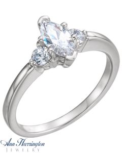 14k White Gold 1/2 ct tw 3-Stone Diamond Engagement Ring, 8x4 mm Marquise Semi Setting
