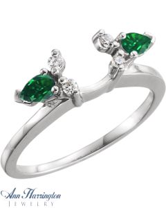 14k White or Yellow Gold Genuine Emerald Pear and .08 ct tw Diamond Ring Wrap
