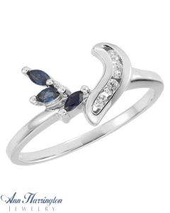14k White or Yellow Gold Genuine Marquise Blue Sapphires And .07 ct tw Diamond Ring Wrap, F0174