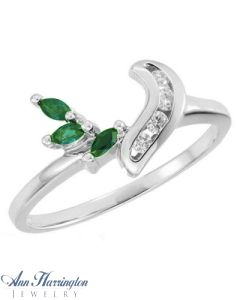 14k White or Yellow Gold Genuine Marquise Emerald and .07 ct tw Diamond Ring Wrap