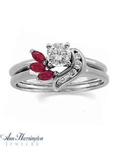 14k White or Yellow Gold Genuine Marquise Ruby And .07 ct tw Diamond Ring Wrap