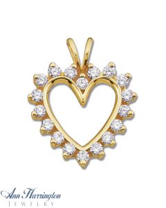 14k Yellow or White Gold 9/10 ct tw Diamond Heart Pendant