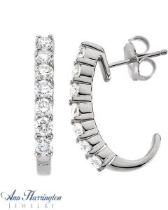 14k White or Yellow Gold 1 ct tw Diamond J Hoop Earrings
