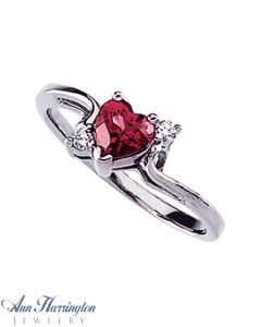 14k White Gold 5x5 mm Heart Shape Genuine Rhodolite Garnet and .04 ct tw Diamond Ring