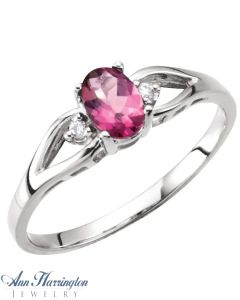 14k White Gold 6x4 Genuine Pink Tourmaline and .02 ct tw Diamond Ring