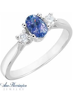 14k White Gold 6x4 Genuine Tanzanite and 1/6 ct tw Diamond Ring
