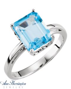 14k White Gold 10x8 Genuine Swiss Blue Topaz Ring, F1197