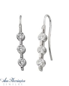 14k White Gold 1 3/8 ct tw 3 Stone Diamond Earrings