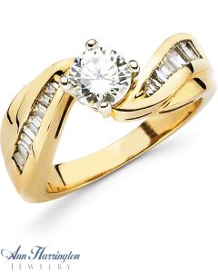 14k Yellow Gold 1/3 ct tw Diamond Baguette Engagement Ring, Semi Mounting