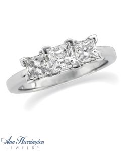 Platinum 3/4 ct tw Princess 3 Stone Diamond Ring Semi Setting
