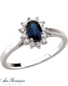 14k White Gold 6x4 Genuine Blue Sapphire And 1/5 ct tw Diamond Ring