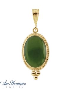 14k Yellow Gold 14x10 Cab Genuine Nephrite Jade Pendant