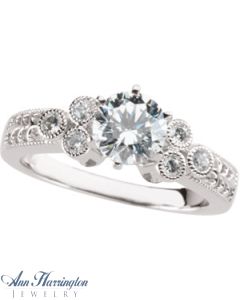 14k White Gold 1/5 ct tw Diamond Antique Style Engagement Ring Semi Mounting
