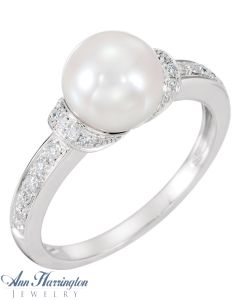 14k White Gold 1/5 ct tw Diamond and 8 mm Freshwater Pearl Ring