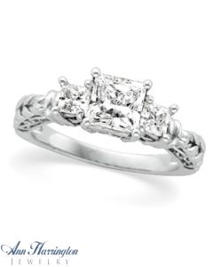 Platinum 3/8 ct tw Princess Cut 3 Stone Diamond Ring Semi Setting