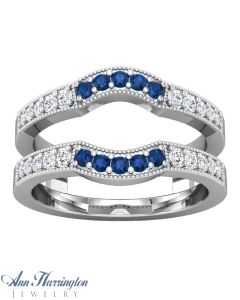 10k or 14k White, Yellow Gold or Platinum 1/4 ct tw Diamond and Genuine Blue Sapphire Antique Style Ring Guard