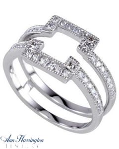 10k or 14k White, Yellow, Rose Gold or Platinum 1/2 ct tw Princess and Round Diamond Antique Style Halo Ring Guard