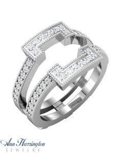 14k White Gold 1/2 ct tw Princess and Round Diamond Antique Style Halo Ring Guard