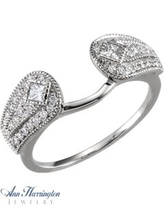 14k White Gold 1/2 ct tw Princess and Round Diamond Antique Style Ring Enhancer, F3972