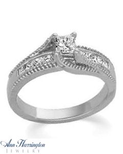 14k White or Yellow Gold 3/4 ct tw Princess Cut Diamond Engagement Ring, F4050