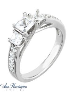 14k White or Yellow Gold 7/8 ct tw 3-Stone Princess Cut Diamond Engagement Ring