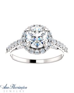 14k White Gold 1/2 ct tw Diamond Halo Antique Style Engagement Ring, 5.2 & 6.5 mm (for 1/2 & 1 ct) Semi Setting
