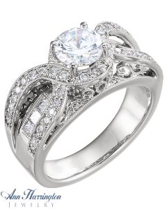 14k White Gold 3/4 ct tw Diamond Engagement Ring, 6.5 mm (for 1 ct) Semi Setting, F4866