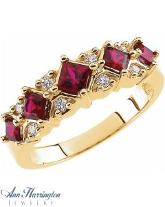 14k Yellow Gold 1/6 ct tw Diamond &  2.5-3.5 mm Genuine Princess Cut Ruby Anniversary Band