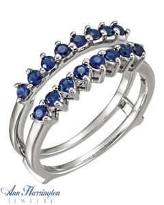 14k White Gold Genuine Blue Sapphire Ring Guard, F5005