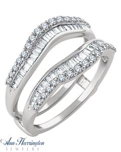 14k White Gold 3/4 ct tw Baguette and Round Diamond Antique Style Ring Guard, F51990