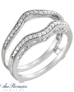 14k White Gold 1/4 ct tw Diamond Antique Style Scroll Design Ring Guard, Ring Guards, Ring Enhancers, A10628