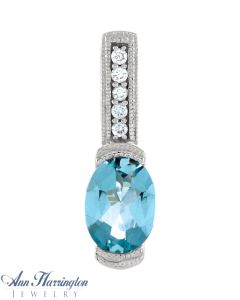 14k White Gold .05 ct tw Diamond and 8x6 mm Oval Genuine Aquamarine Pendant