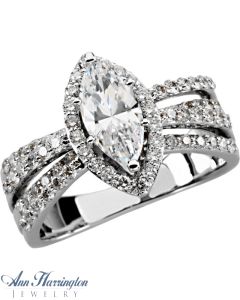 14k White Gold 3/4 ct tw Diamond Antique Style Halo Engagement Ring, 10x5 mm (for 1 ct) Marquise Cut Semi Setting, F6704