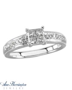14k White Gold 1/3 ct tw Invisible Set Princess Cut Diamond Engagement Ring, F6711