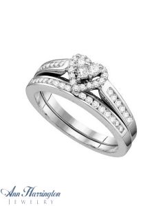 Diamond Antique Style Heart Shaped Halo Engagement and Wedding Ring Set, F6734
